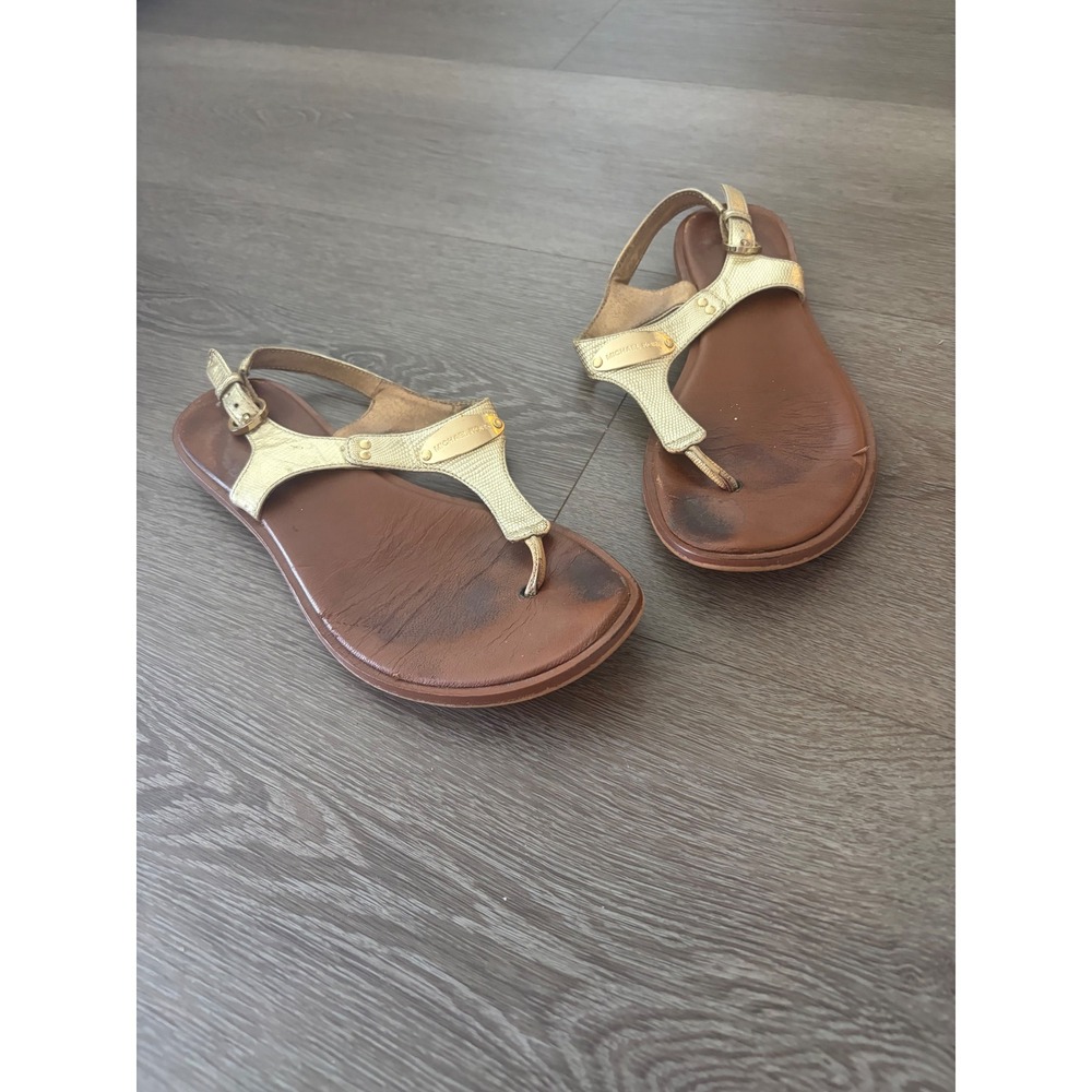 Michael Kors Womens Gold Metallic Snakeskin Leather Thong Sandals Size 8M AQ14L‎